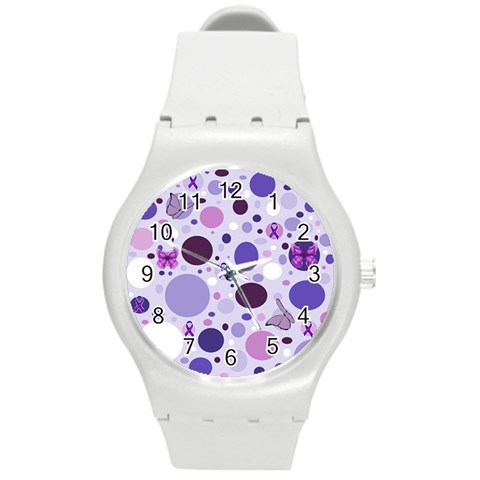 Purple Awareness Dots Plastic Sport Watch (Medium) from ArtsNow.com Front