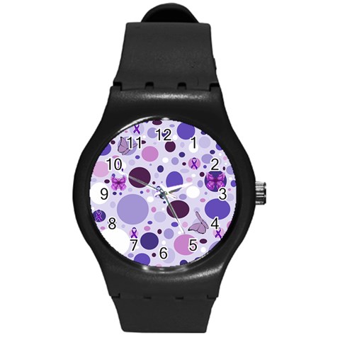 Purple Awareness Dots Plastic Sport Watch (Medium) from ArtsNow.com Front