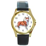 Pembroke Welsh Corgi Round Gold Metal Watch