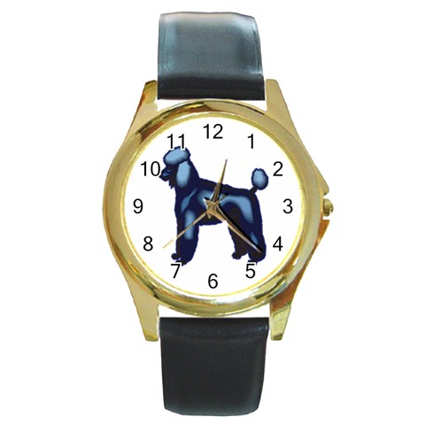 Poodle Round Gold Metal Watch from ArtsNow.com Front