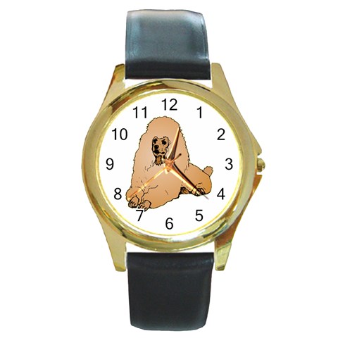 Poodle Round Gold Metal Watch from ArtsNow.com Front