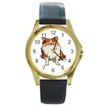 Shetland Sheepdog Round Gold Metal Watch