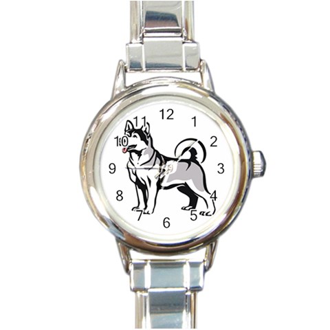 Siberian Husky Round Italian Charm Watch from ArtsNow.com Front