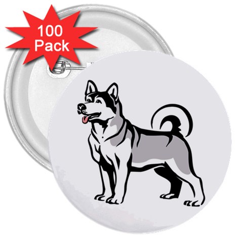 Siberian Husky 3  Button (100 pack) from ArtsNow.com Front