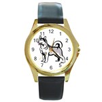 Siberian Husky Round Gold Metal Watch