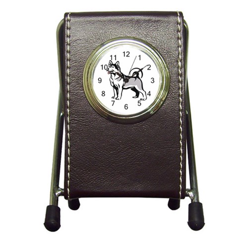 Siberian Husky Pen Holder Desk Clock from ArtsNow.com Front