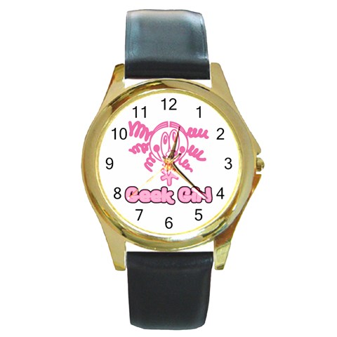 Geek Girl Round Gold Metal Watch from ArtsNow.com Front