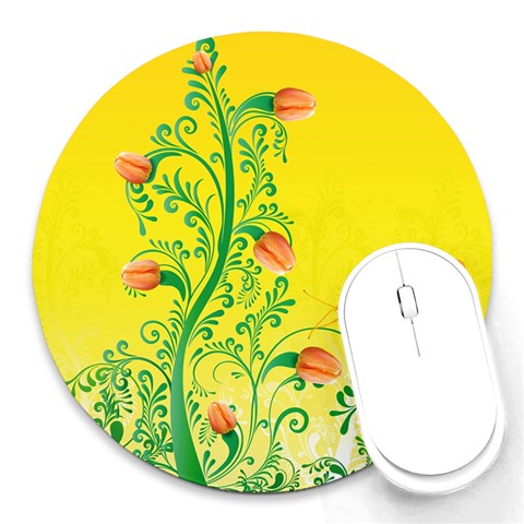 Whimsical Tulips 8  Mouse Pad (Round) from ArtsNow.com Front