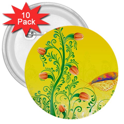 Whimsical Tulips 3  Button (10 pack) from ArtsNow.com Front