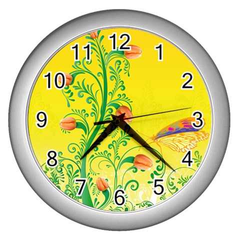 Whimsical Tulips Wall Clock (Silver) from ArtsNow.com Front