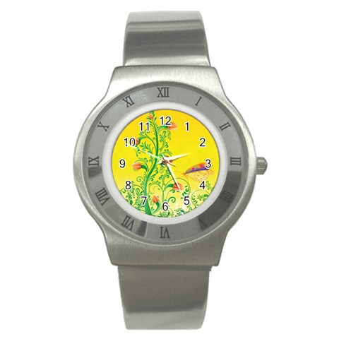 Whimsical Tulips Stainless Steel Watch (Slim) from ArtsNow.com Front