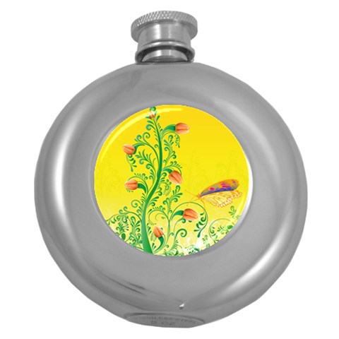 Whimsical Tulips Hip Flask (Round) from ArtsNow.com Front