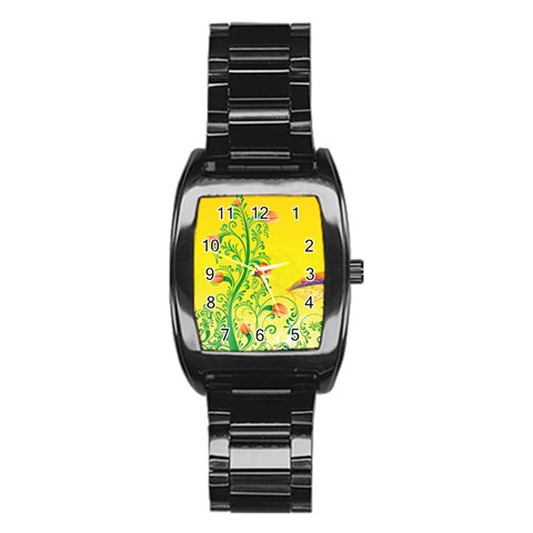 Whimsical Tulips Stainless Steel Barrel Watch from ArtsNow.com Front