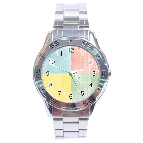 Pastel Textured Squares Stainless Steel Watch from ArtsNow.com Front