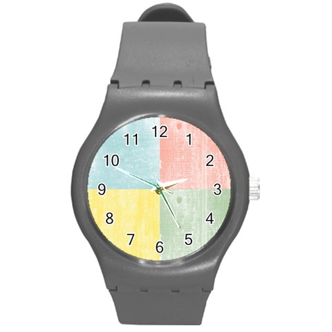 Pastel Textured Squares Plastic Sport Watch (Medium) from ArtsNow.com Front