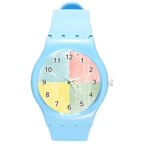 Pastel Textured Squares Plastic Sport Watch (Medium) from ArtsNow.com Front