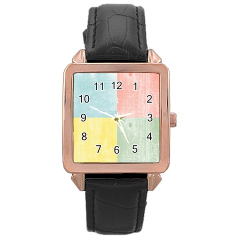 Pastel Textured Squares Rose Gold Leather Watch  from ArtsNow.com Front