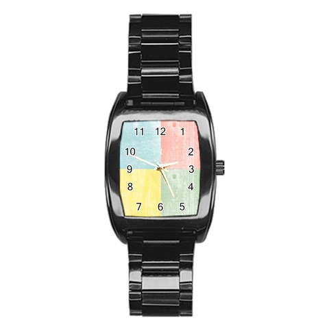 Pastel Textured Squares Stainless Steel Barrel Watch from ArtsNow.com Front