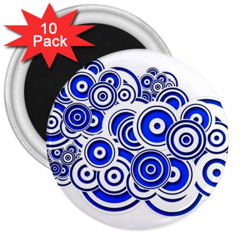 Trippy Blue Swirls 3  Button Magnet (10 pack) from ArtsNow.com Front