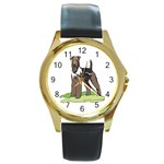 Airedale Terrier Round Gold Metal Watch