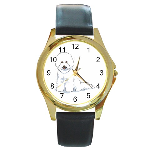 Bichon Frisé Round Gold Metal Watch from ArtsNow.com Front