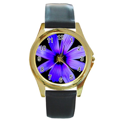 Purple Bloom Round Leather Watch (Gold Rim)  from ArtsNow.com Front