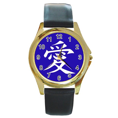 Love in Japanese Round Leather Watch (Gold Rim)  from ArtsNow.com Front