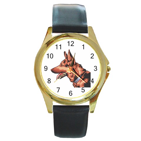 German Shepherd Round Gold Metal Watch from ArtsNow.com Front