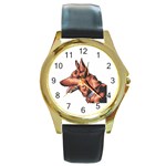 German Shepherd Round Gold Metal Watch