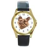 German Shepherd Round Gold Metal Watch