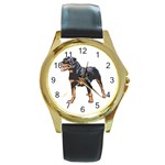 Rottweiler Round Gold Metal Watch