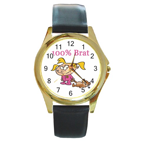 100% Brat Round Gold Metal Watch from ArtsNow.com Front