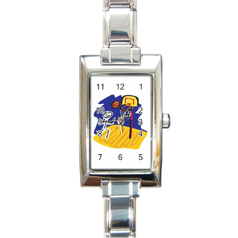 Basketball Stick Figure Rectangular Italian Charm Watch from ArtsNow.com Front