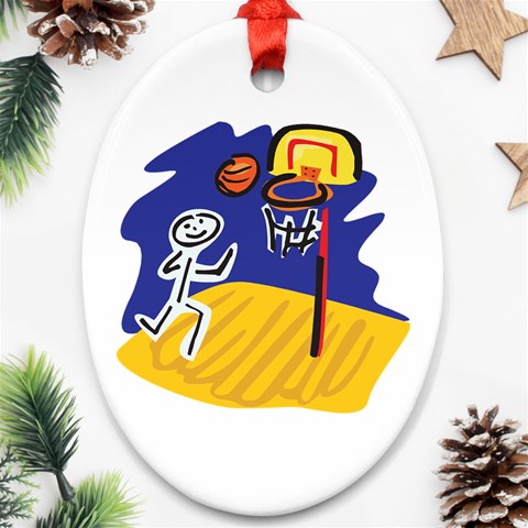 Basketball Stick Figure Ornament (Oval) from ArtsNow.com Front