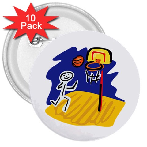 Basketball Stick Figure 3  Button (10 pack) from ArtsNow.com Front