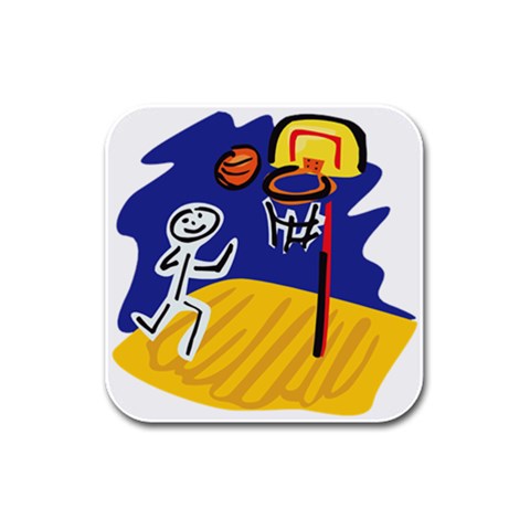 Basketball Stick Figure Rubber Square Coaster (4 pack) from ArtsNow.com Front