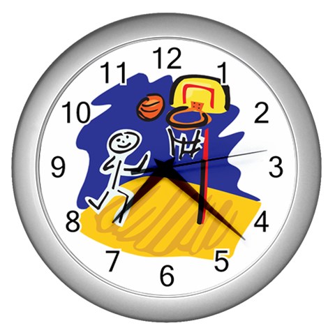 Basketball Stick Figure Wall Clock (Silver) from ArtsNow.com Front