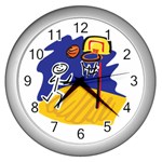 Basketball Stick Figure Wall Clock (Silver)