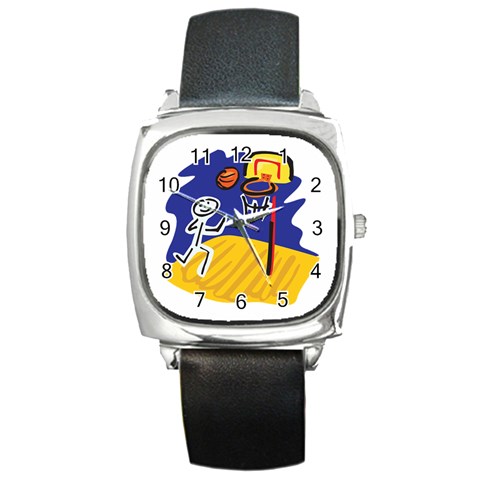 Basketball Stick Figure Square Metal Watch from ArtsNow.com Front