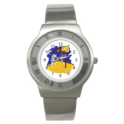 Stick Figure Basketball Player Stainless Steel Watch from ArtsNow.com Front