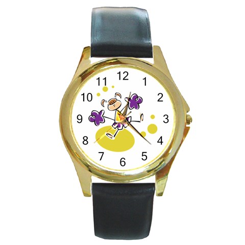 Happy Cheerleader Round Gold Metal Watch from ArtsNow.com Front