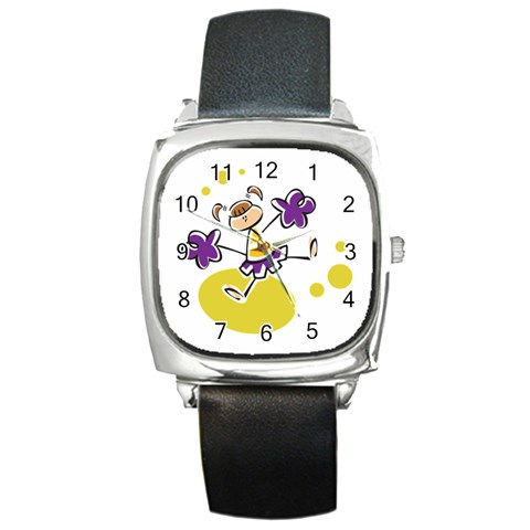 Happy Cheerleader Square Metal Watch from ArtsNow.com Front