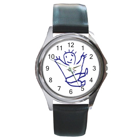 Cute Little Cartoon Boy Round Metal Watch from ArtsNow.com Front