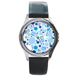 Bubbly Blues Round Leather Watch (Silver Rim)