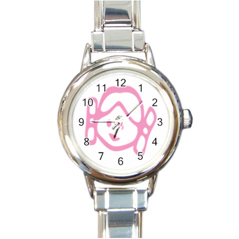 Cute Little Pink Girl Round Italian Charm Watch from ArtsNow.com Front