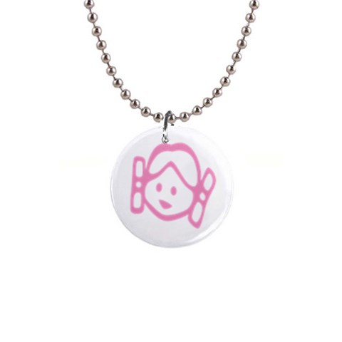 Cute Little Pink Girl 1  Button Necklace from ArtsNow.com Front