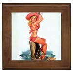 Pin-Up-Girl-in-Pink-Print-C10100441 Framed Tile