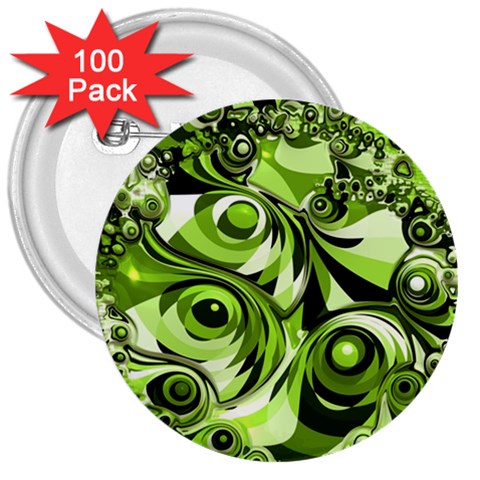 Retro Green Abstract 3  Button (100 pack) from ArtsNow.com Front