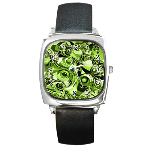 Retro Green Abstract Square Leather Watch from ArtsNow.com Front