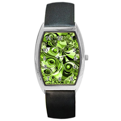 Retro Green Abstract Tonneau Leather Watch from ArtsNow.com Front